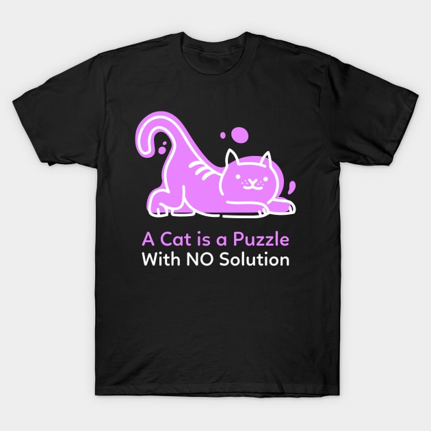 A Cat is a Puzzle With NO Solution - Purple White T-Shirt by Nothing But Tee Shirts